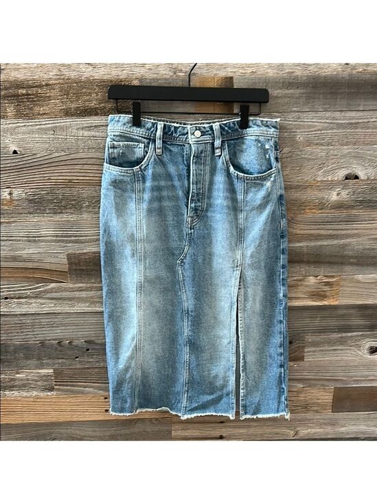 We The Free Dresses & Skirts - Free People Blue Denim Distressed Midi Skirt Size 27 100% Cotton